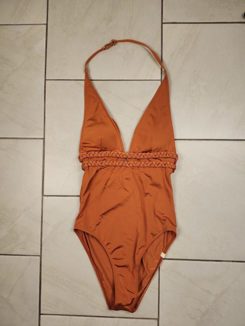 Summersalt Women The Braided Halter Plunge One Piece Swim Canyon Bron Orange 4 - Picture 9 of 15